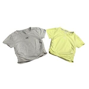 Calvin Klein Lot Of 2 Grey & Neon Yellow Crop Top Size Small Performance Stretch
